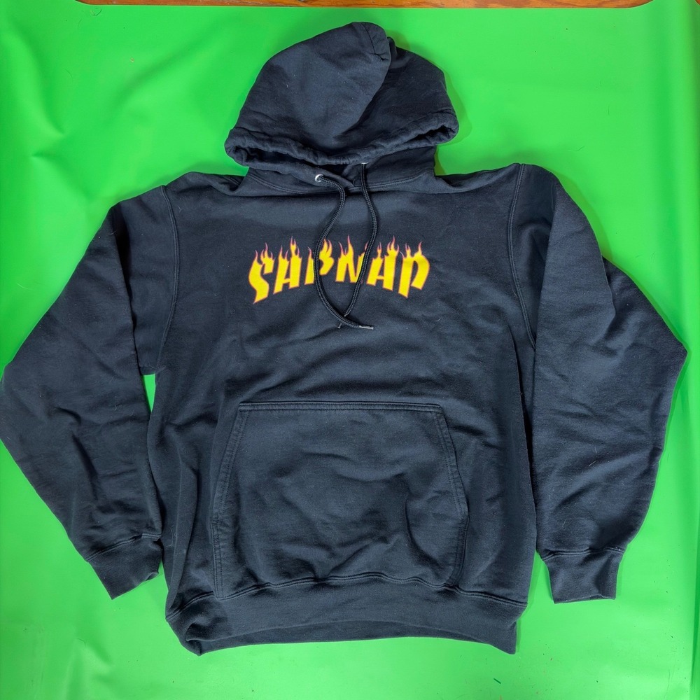 Sapnap Hoodie Pullover Mens M Black Flame Logo Thrasher Core Fleece Sweatshirt